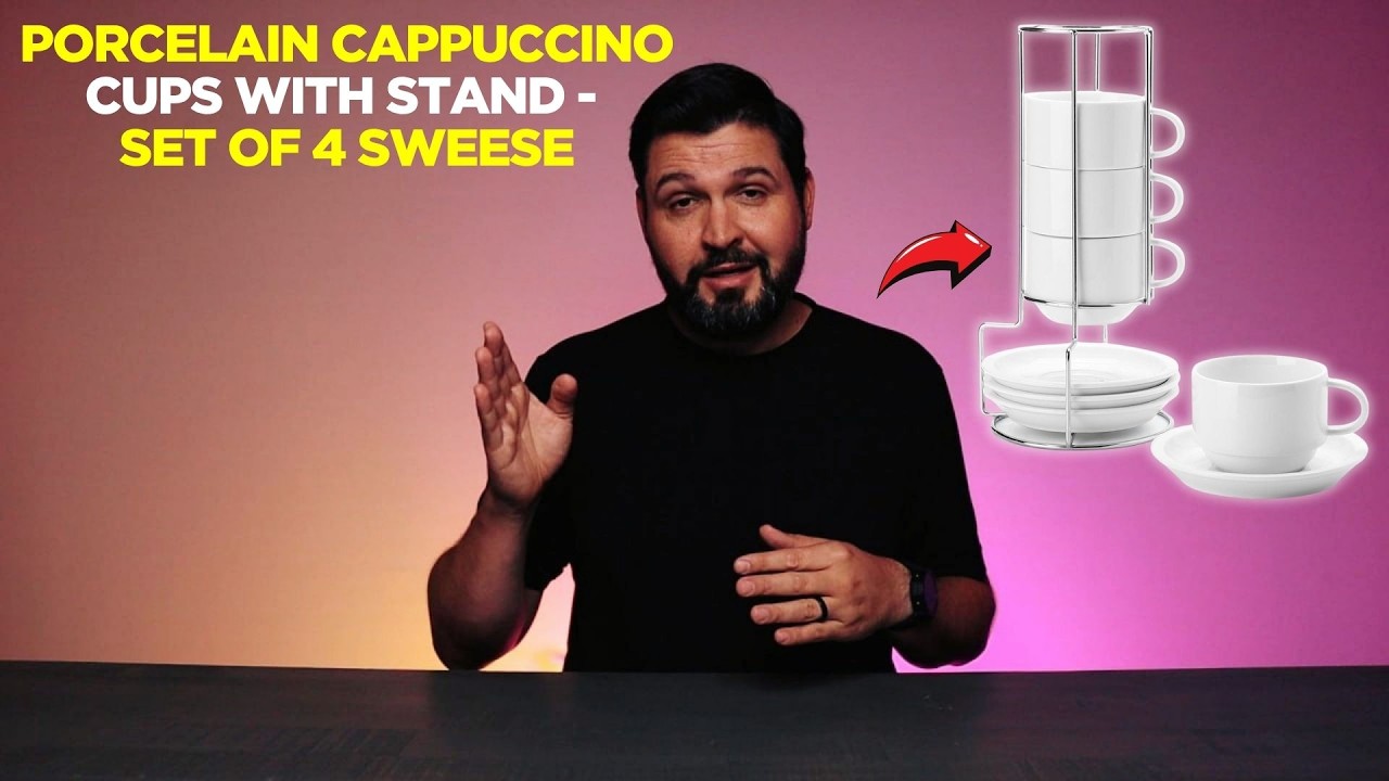 Porcelain Cappuccino Cups with Stand - Set of 4 Sweese