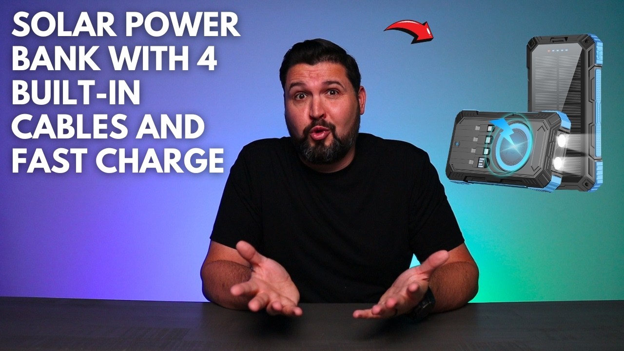 Solar Power Bank with 4 Built-In Cables and Fast Charge